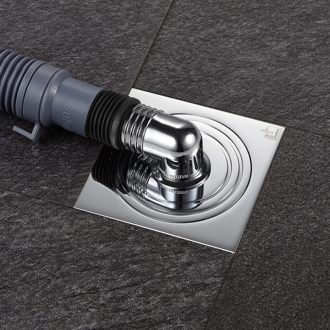 SUBMARINE 4-Inch Square Brass Sealed Floor Drain, Preventing Blockage, Odor and Water Reflux, Can Be Connected with Independent Drainage Equipment Such As Washing Machine Hoses.
