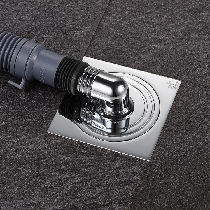 SUBMARINE 4-Inch Square Brass Sealed Floor Drain, Preventing Blockage, Odor and Water Reflux, Can Be Connected with Independent Drainage Equipment Such As Washing Machine Hoses.