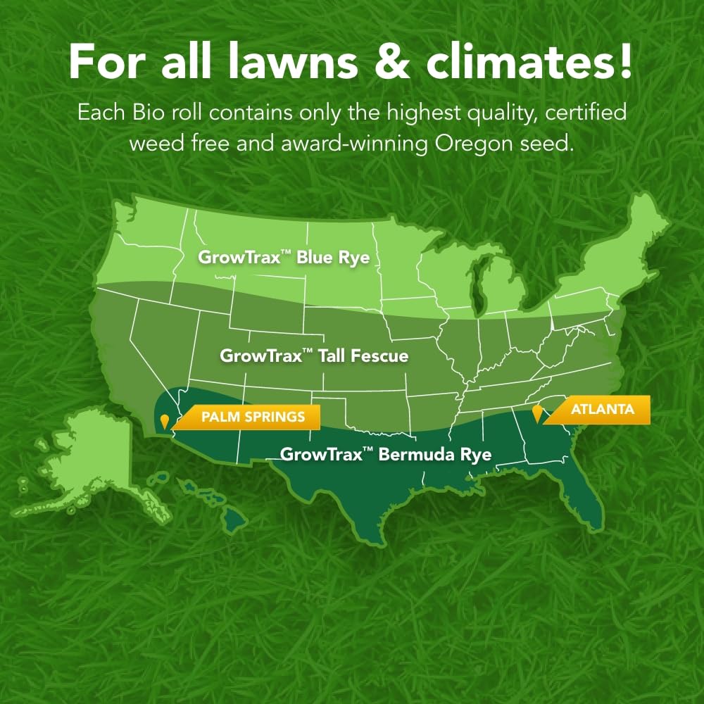 Growtrax Biodegradable Grass Seed Mat, Year Round Green - 50 Sq Ft Quick Fix Roll - Growing Solution for Lawns, Dog Patches and Shade - Just Roll Water & Grow -Not Fake or Artificial Grass