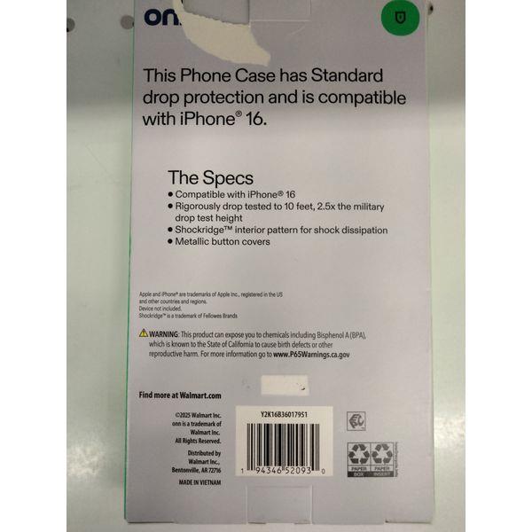 onn Fits iPhone 16 Phone Case - 10' Drop Protection, Standard Protection, Butterfly Pattern Retail $9.00