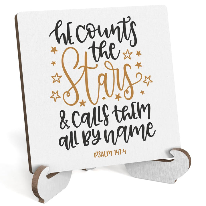 Bible Verse Table Desk Decor Inspirational Rustic Christian Wood Sign Plaque with Wooden Stand, Motivational Religious Positive Vintage Decor for Tabletop Desktop Shelves Countertop Coffee Station