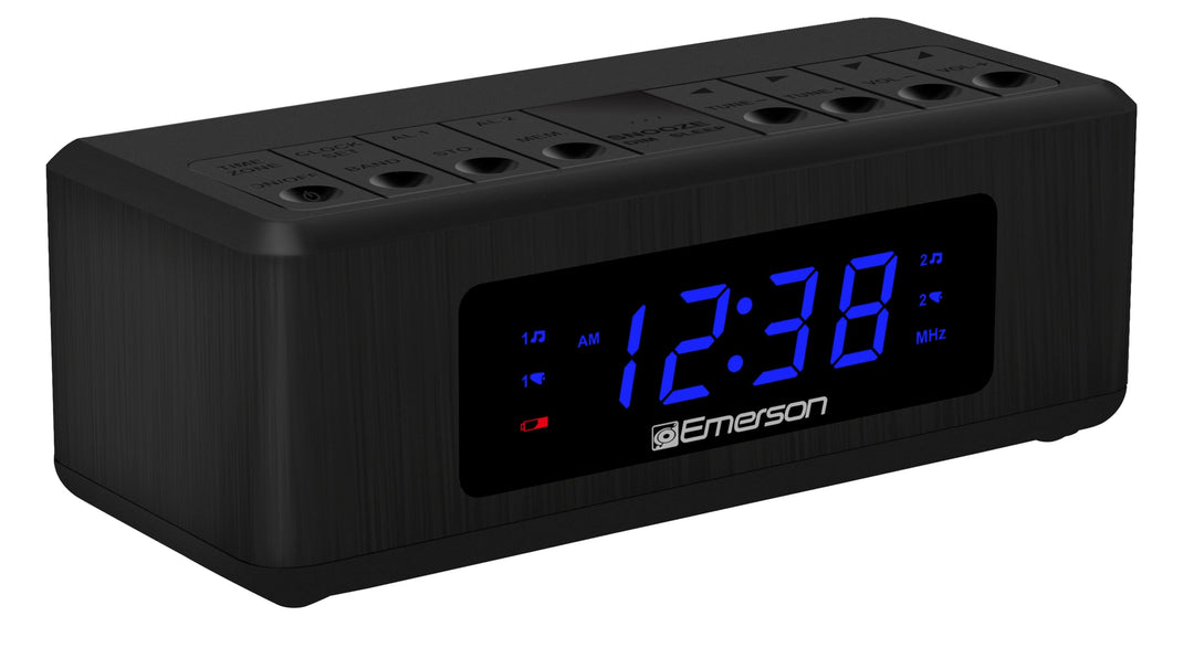 Emerson CK2023AM/FM Dual Alarm Clock Radio with 0.6" Blue LED Display, 4-Level dimmer, and Wake to Radio/Buzzer Alarm, Black