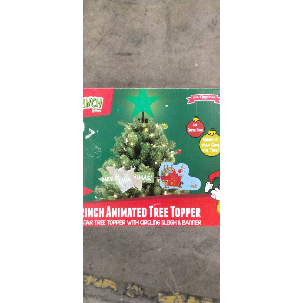 Mr. Christmas The Grinch Animated Tree Topper - LED Star, 22" Long Sleigh & Banner Retail $60.00