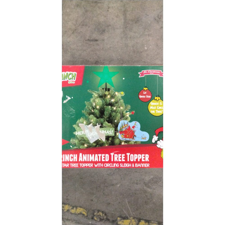Mr. Christmas The Grinch Animated Tree Topper - LED Star, 22" Long Sleigh & Banner Retail $60.00