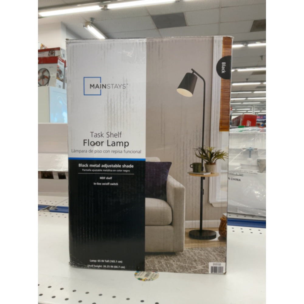 Mainstays 65  Modern Floor Lamp with Faux Wood Finished Table