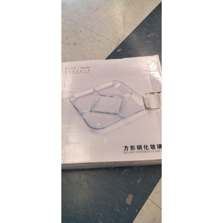 Nutriups Divided Square Glass Plate with 5 Compartments, Set of 2, 10 Inch