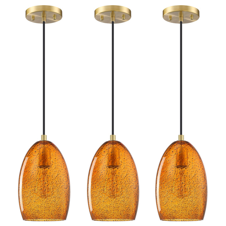 Dolaimy House 3 Pack 1 Light Mini Hanging Indoor Kitchen Island Pendant Light,5.3" Ancient Seeded Amber Glass Pendant Ceiling Light Fixtures Brushed Bronze Finish Modern Farmhouse Dinning Over Sink