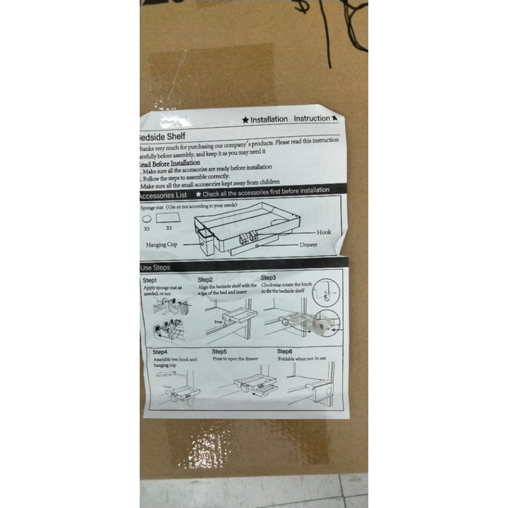 SOLEJAZZ Bedside Shelf for Bed, Foldable Bunk Bed Shelf Clip On Nightstand Tray College Dorm Room Essential Table Caddy with Drawer, Cup & Cord Holder for Top Bunk Organizer Bedroom Nightstand, White