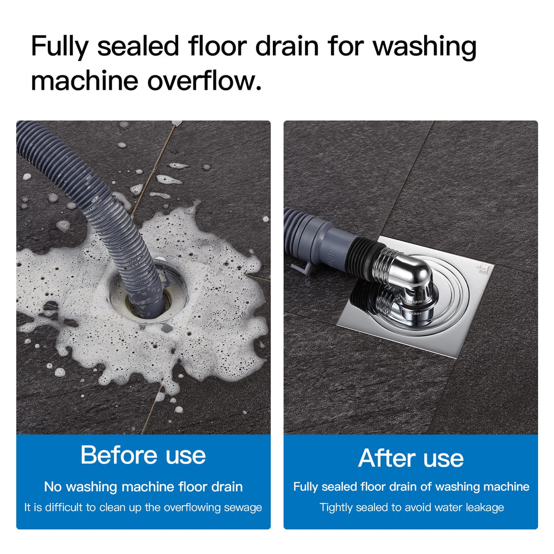SUBMARINE 4-Inch Square Brass Sealed Floor Drain, Preventing Blockage, Odor and Water Reflux, Can Be Connected with Independent Drainage Equipment Such As Washing Machine Hoses.