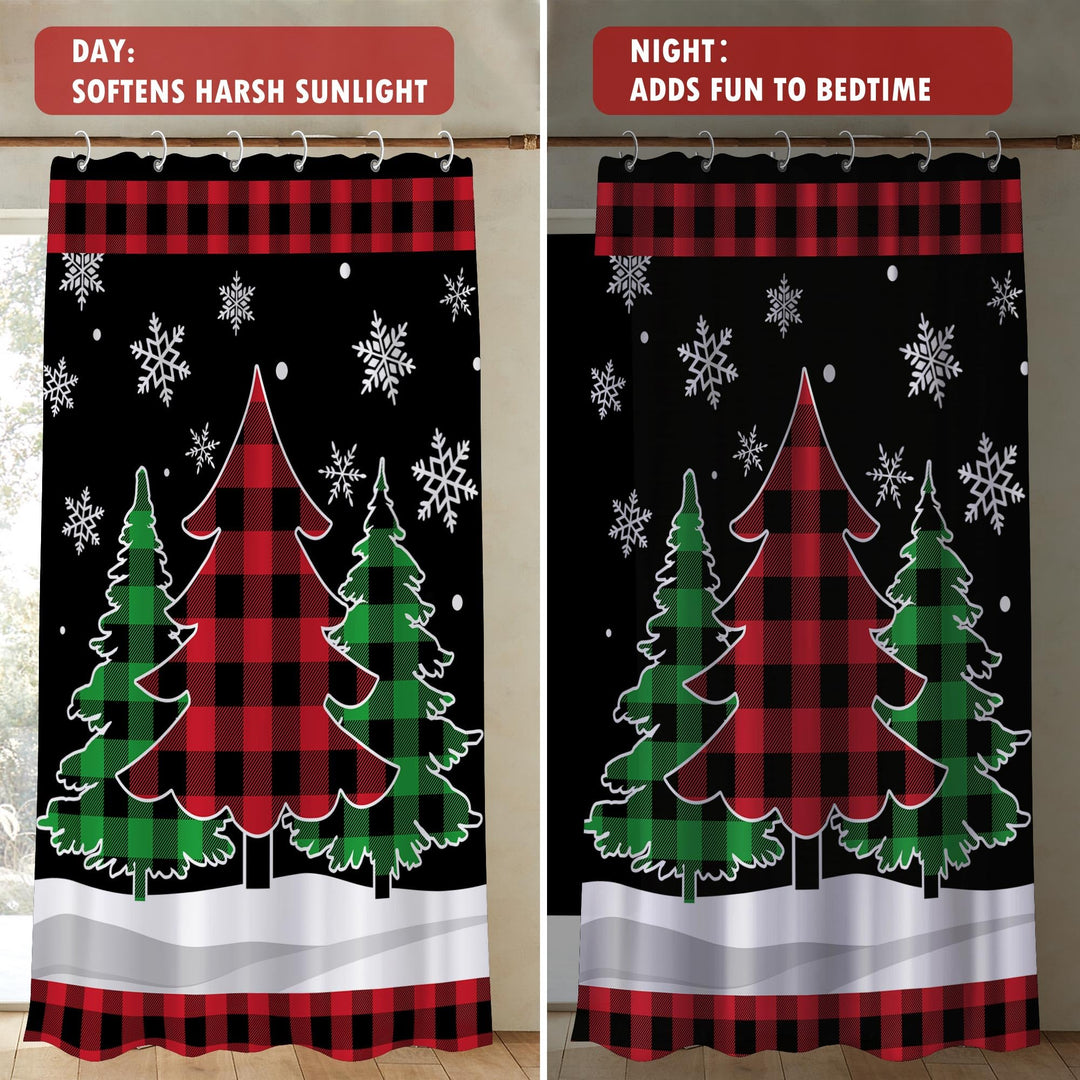 Christmas Living Room Curtains, Christmas Decorations Sheer Curtains 63 inch Length 2 Panels Set, Buffalo Plaid Christmas Tree Decor Bedroom Curtain Window Drapes Light Filtering Valance 52x63