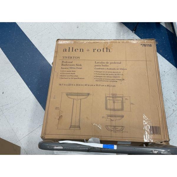 Allen + Roth Tiverton Pedestal Bathroom Sink - Square, White Finish, 2.5-in Center Drain Retail $200.00