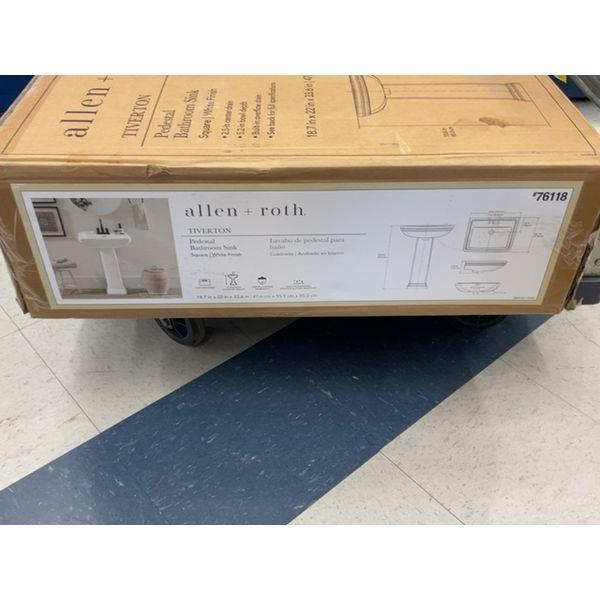 Allen + Roth Tiverton Pedestal Bathroom Sink - Square, White Finish, 2.5-in Center Drain Retail $200.00