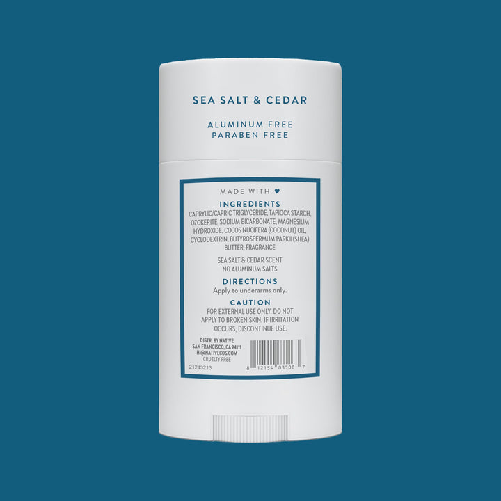Native Deodorant | Natural Deodorant for Men, Aluminum Free with Baking Soda, Probiotics, Coconut Oil and Shea Butter | Sea Salt & Cedar