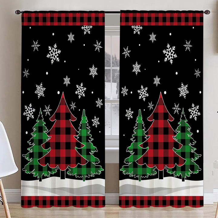 Christmas Living Room Curtains, Christmas Decorations Sheer Curtains 63 inch Length 2 Panels Set, Buffalo Plaid Christmas Tree Decor Bedroom Curtain Window Drapes Light Filtering Valance 52x63