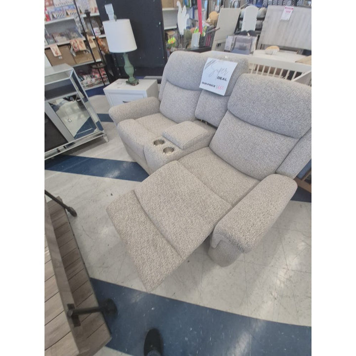 Unknown Brand Reclining Loveseat - Cup Holders, Beige Fabric