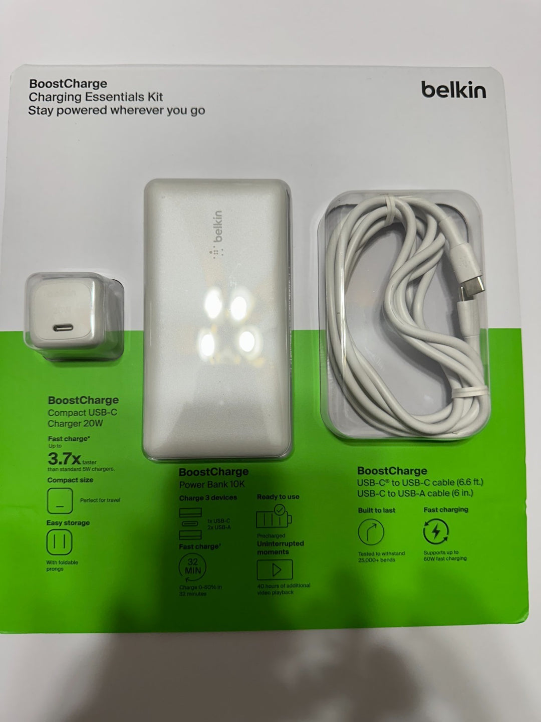 Power Bank, Belkin Boost Charge 20W Wall Charger with 10k, 3.7X Faster