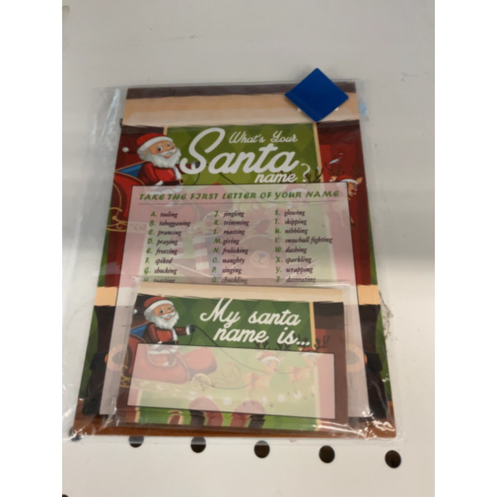 Christmas Games - What's Your Santa Name, 1 Game Sign + 30 Writing Name Tags Stickers, Christmas Party Game and Activity for Christmas Baby Shower, Christmas Party Decorations SDJ03