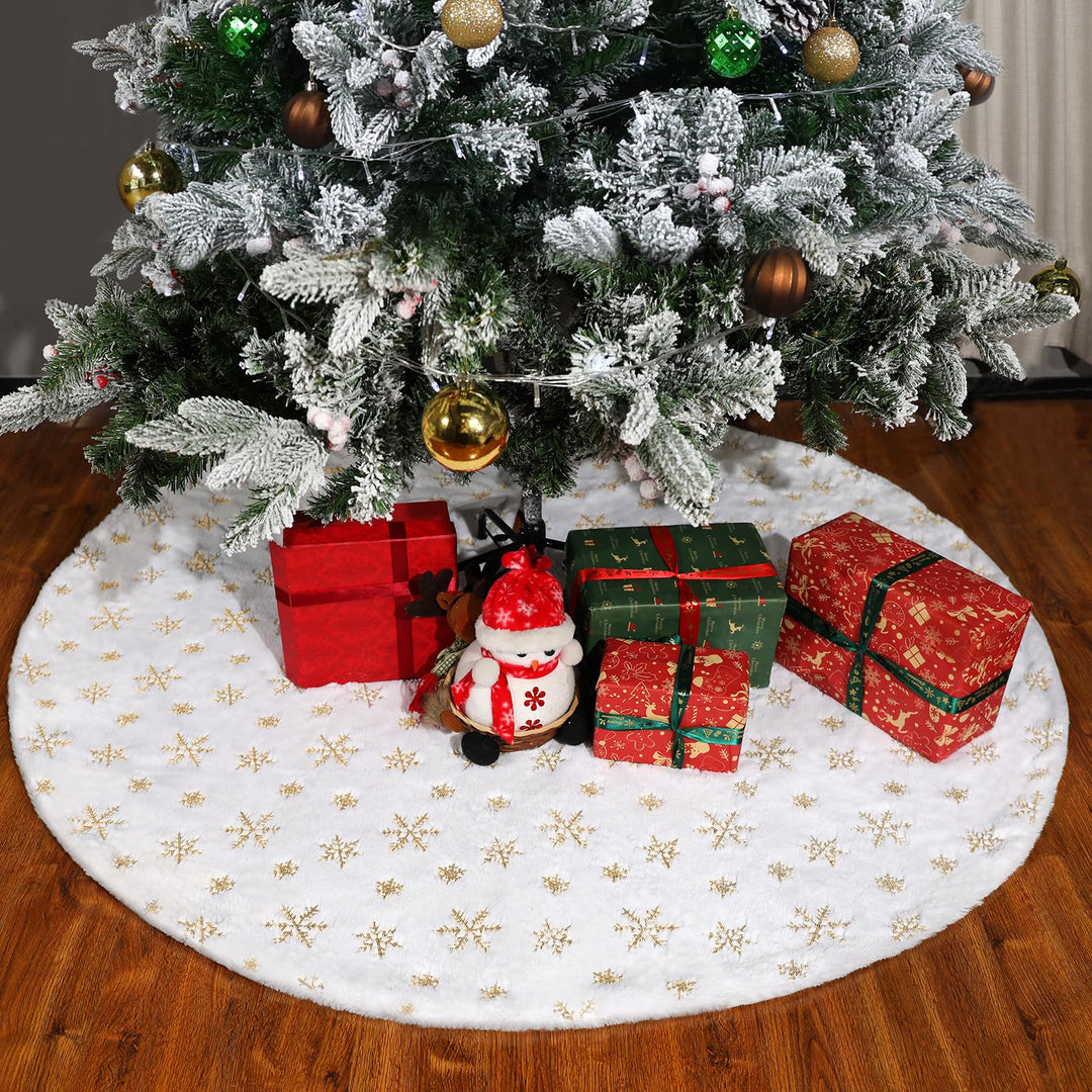 48 Inch Christmas Tree Skirt - Vonhen Plush Bronzing Xmas Tree Skirt Thickened Faur Fur Tree Skirt for Merry Christmas Party Christmas Tree Decoration