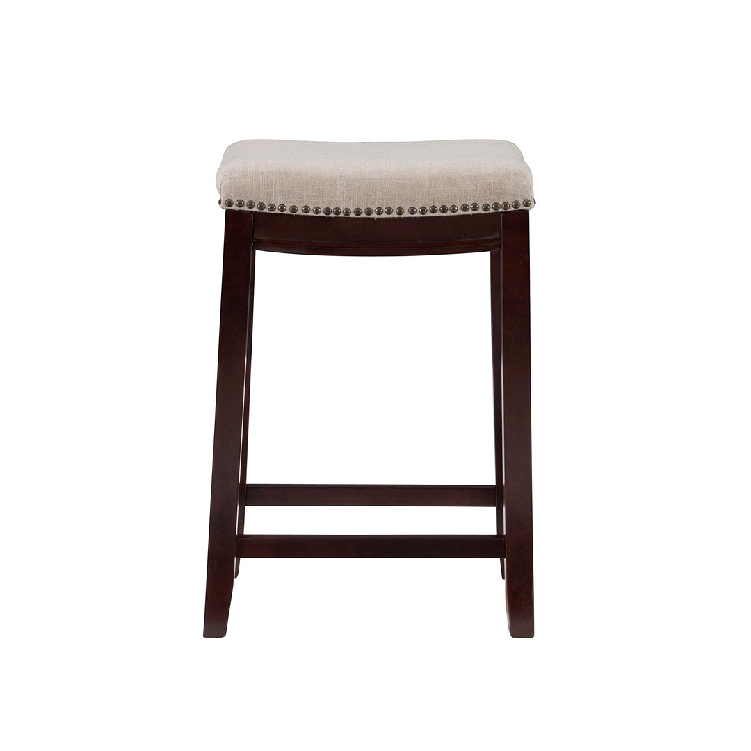 Linon Linen Backless Claridge Stool, Counter Height, Beige & Dark Walnut