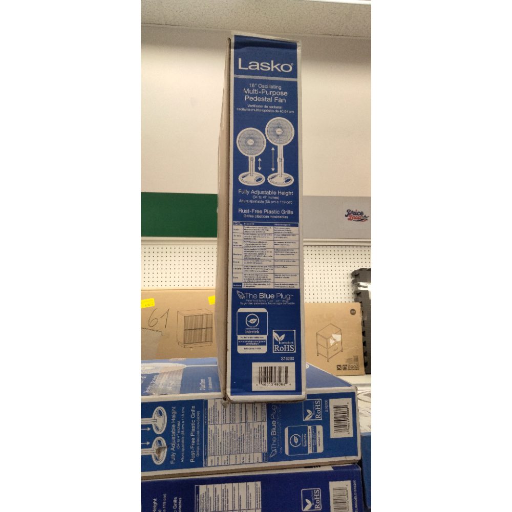 Lasko 16  Oscillating 3-Speed Pedestal Fan  White  S16200