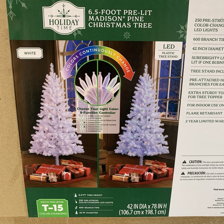 Holiday Time 6.5’ Pre-Lit Madison Pine Christmas Tree 8 Color Multi Function Retail $99.00