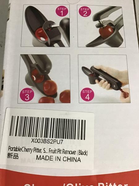 Cherry/Olive Pitter - Scoop, Splash Guard, Silicone Cup, Compact Storage, One Hand Operation Retail $5.70