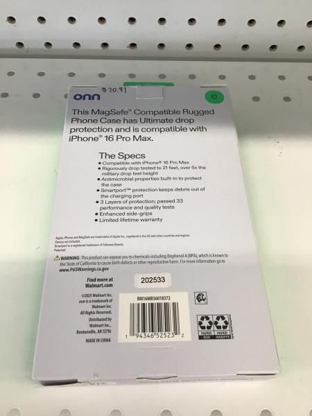 onn. 16 Pro Max MagSafe Compatible Rugged Phone Case - Ultimate Protection Retail $15.00