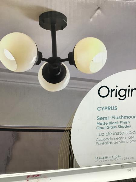 Origin21 CYPRUS Semi-Flushmount Light - Matte Black Finish, Opal Glass Shades Retail $70.00