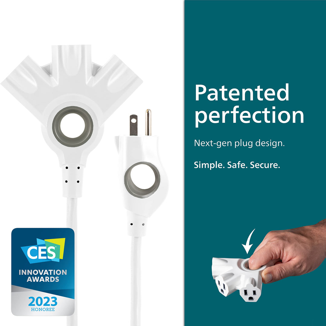 Philips EZGrip Outdoor Extension Cord with Multiple Outlets, Grounded 3 Prong Cord, Short Extension Cord Indoor with Multiple Outlets, Heavy Duty, 8 Ft, 16 AWG, Whitw, SPC3183EZT1/37