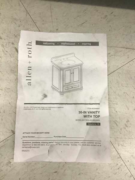 Allen + Roth 30-in Vanity with Top - Bathroom Vanity Retail $350.00