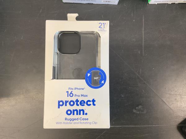 Onn. iPhone 16 pro max rugged case with holster and rotating clip clear case Retail $10.88