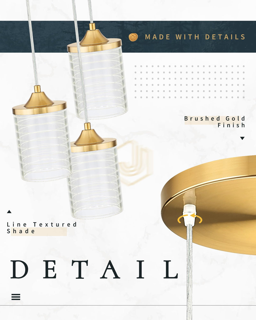JAZAVA Gold Pendant Lights, Modern Cluster Pendant Light Fixture, 24W 3CCT 3000/4500/6000K LED Hanging Light for Kitchen Island Dining Room Bedroom Hallway Entrance Living Room, PL106BG Retail $102.00