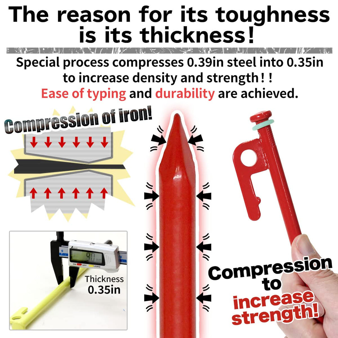 M-STYLE Tent Stakes Heavy Duty 8 inch Steal Tent Pegs for Camping Ground Stakes for Outdoor Yard Garden Stake, 16 Pack with Caps, Fluorescent Silicone Rings, Special Bag (Red)