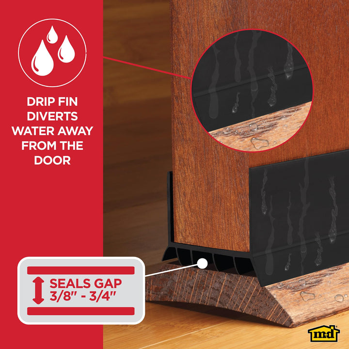M-D Building Products 43339 Vinyl CinchÂ® U-Shape Slide-On Under Door Seal, Easy-to-Install, Energy-Saving, Weatherproof Seal for Doors, Effective Draft Blocker, Ideal for Home (36 Inch, Black)
