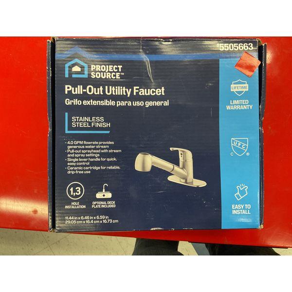 Project Source Pull-Out Utility Faucet - Stainless Steel Finish, Limited Lifetime Warranty