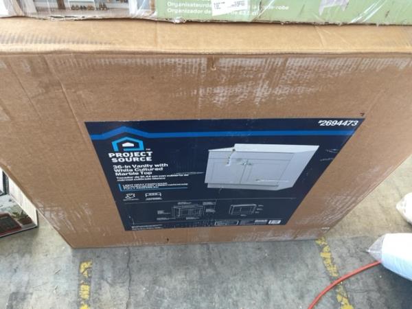 Project Source 2694473, 36-in Vanity with White Engineered Marble Top Retail $350.00