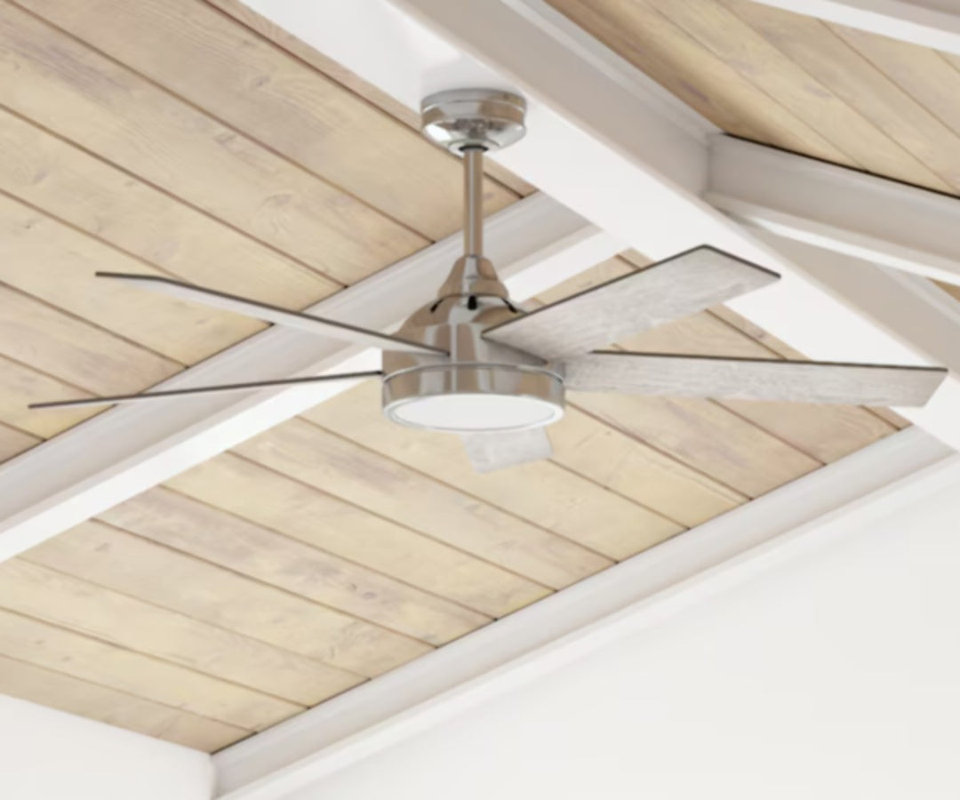 Harbor Breeze Camden 52-Inches Brushed Nickel with Driftwood/Sienna Blades Integrated LED Fixture Indoor Downrod Mount Standard Ceiling Fan with Light