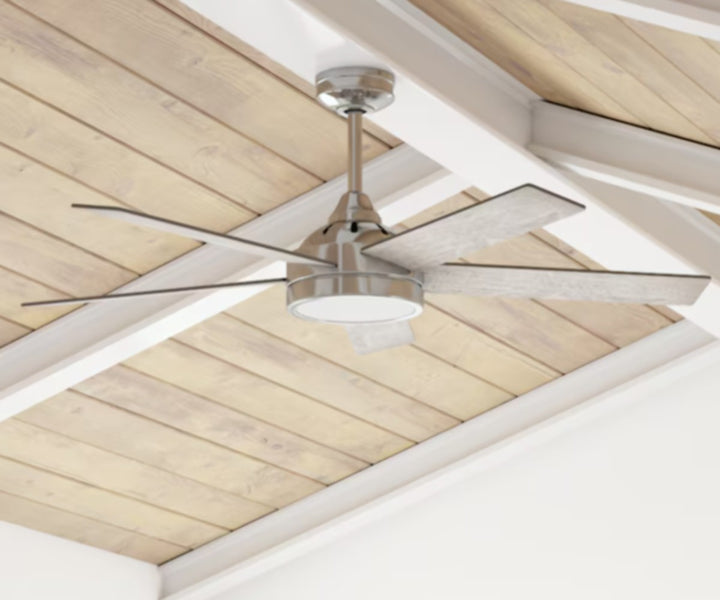 Harbor Breeze Camden 52-Inches Brushed Nickel with Driftwood/Sienna Blades Integrated LED Fixture Indoor Downrod Mount Standard Ceiling Fan with Light