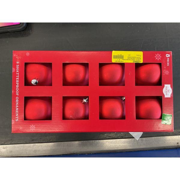 Holiday Time Shatterproof Ornaments, 8 pieces, Red