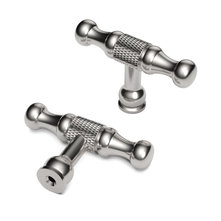Asidrama 10 Pack Knurled Brushed Satin Nickel Kitchen Cabinet Knobs Dresser Knobs Drawer Knobs Single Hole Cabinet T Bar Pull Handles for Kitchen Wardrobe Cupboard