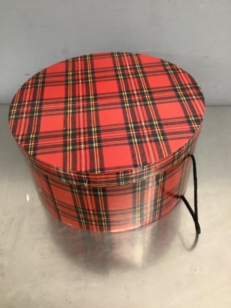 Tartan Round Gift Box with Handle - Red Plaid Retail $14.00