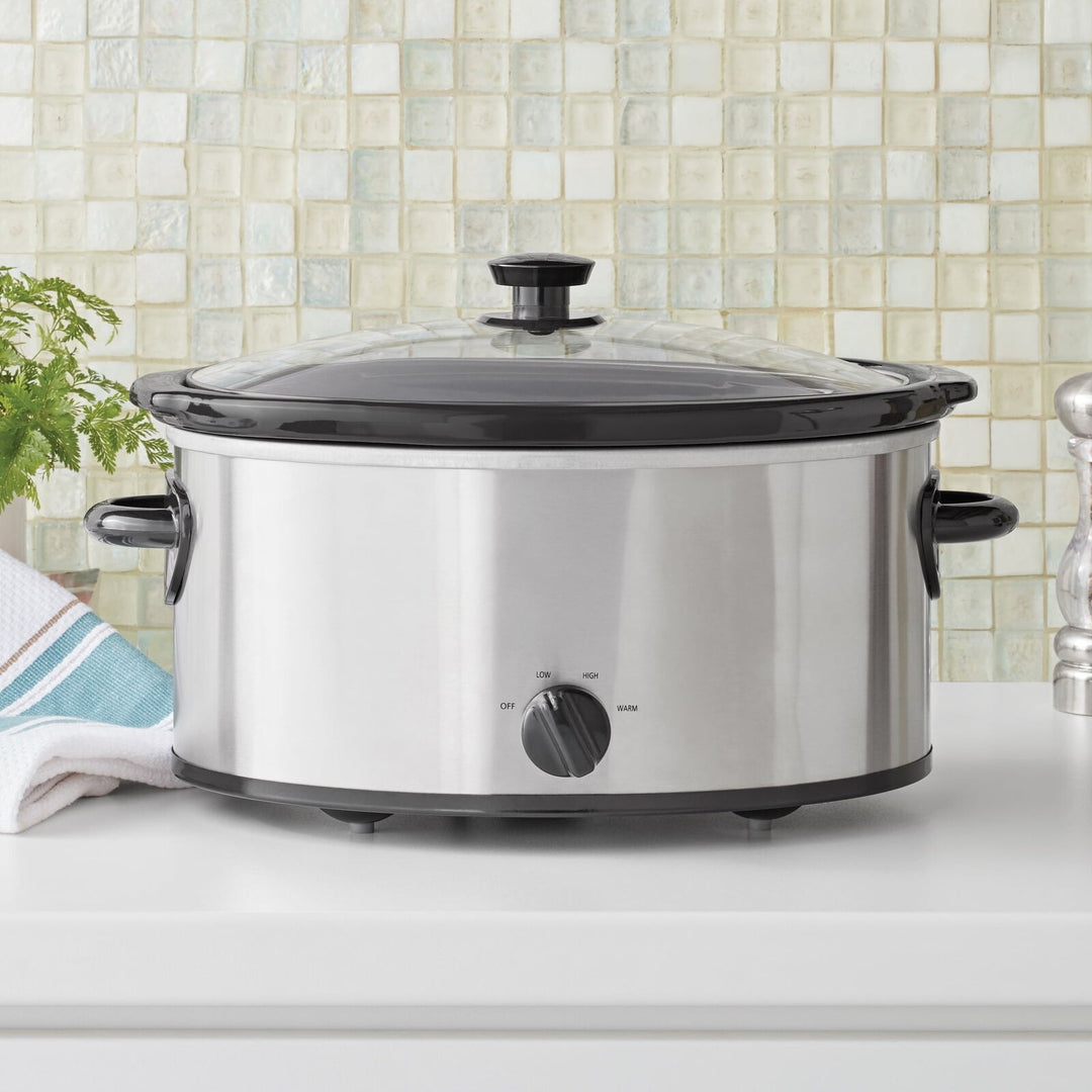Mainstays 6 Quart Oval Slow Cooker, Stainless Steel Finish, Glass Lid