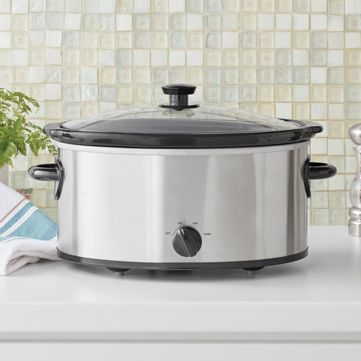 Mainstays 6 Quart Oval Slow Cooker, Stainless Steel Finish, Glass Lid