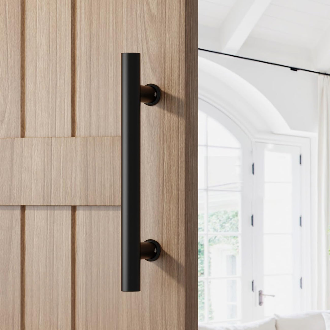 12" Round Black Push Pull Door Handle,Double Sided H Shape Sliding Door Handle,Matte Black,Stainless Steel,Fit for Glass Door Wooden Door 2 Pack