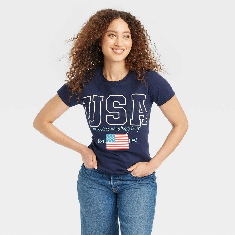 Women's USA Original Short Sleeve Graphic T-Shirt - Navy Blue XL Retail $9.00