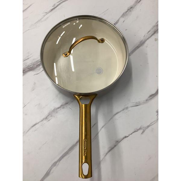 GreenPan Ceramic Nonstick Fry Pan with Glass Lid, Gold Handle Retail $45.00
