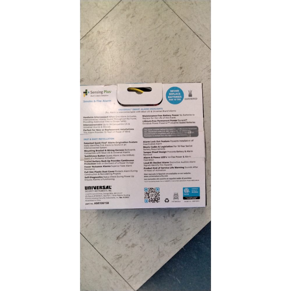 USI AMI1061SB Sensing Plus Multi Criteria Hardwired Smoke & Fire Alarm with 10 Year Battery Backup