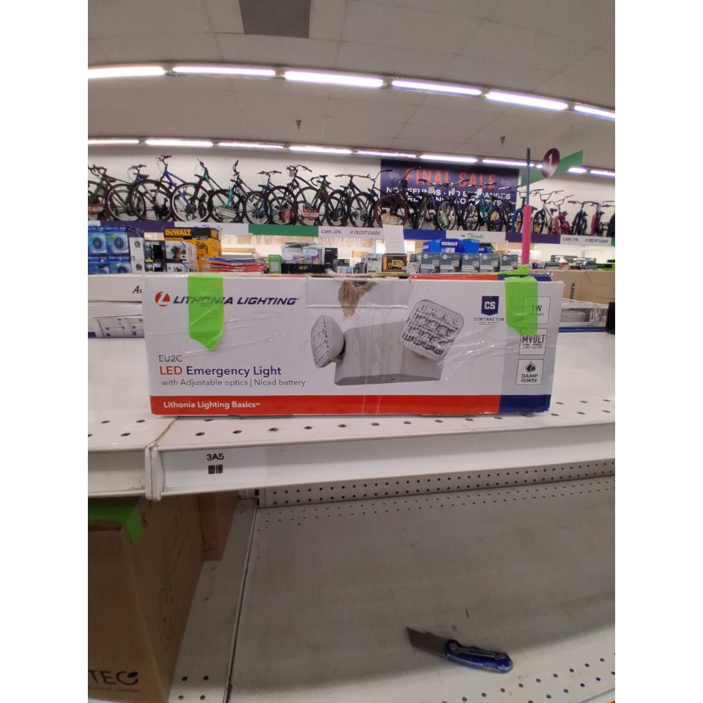 Lithonia Lighting Basics LED Emergency Light, Emergency Lighting with Dual Adjustable LED Lamp Heads, Wall Mount, Damp Location Rated, 90-Minute Backup, 120/277V, White (EU2C M6)