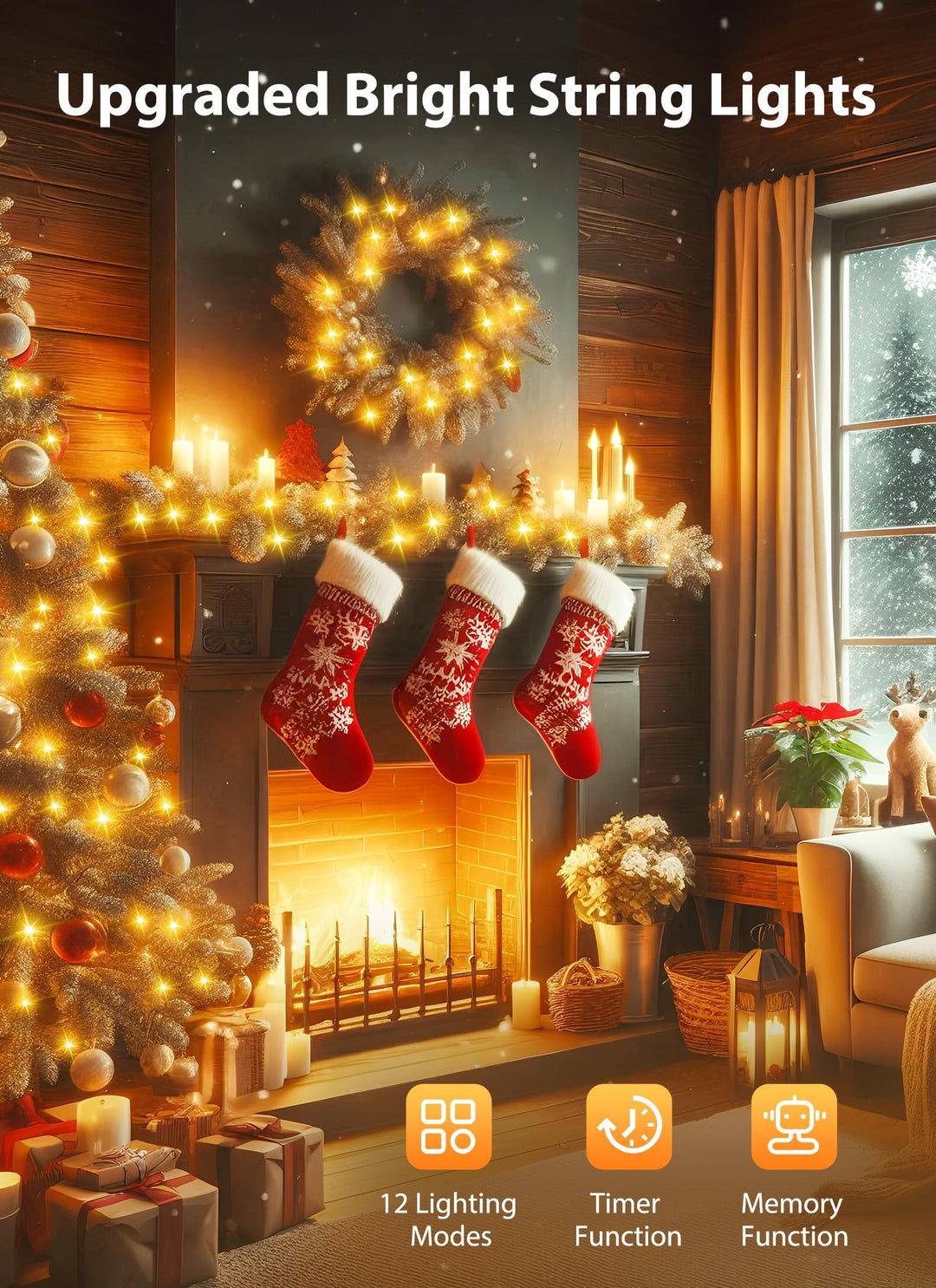 Christmas Tree Lights Outdoor - 98Feet 300 Led Twinkle Fairy Lights String with 8 Light Modes for Christmas Trees Garland Wreath Wedding Indoor Outdoor Holiday Decorations - Warm White