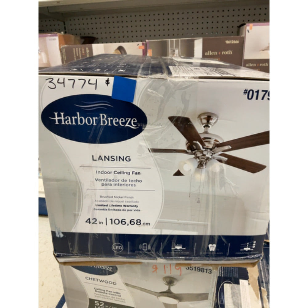 Harbor Breeze Lansing 42" Brushed Nickel LED Indoor 5 Blade Fan NEW